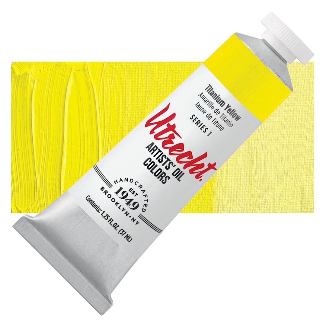 Open in modal - Utrecht Artists' Oil Paint - Titanium Yellow, 37 ml, Tube and swatch