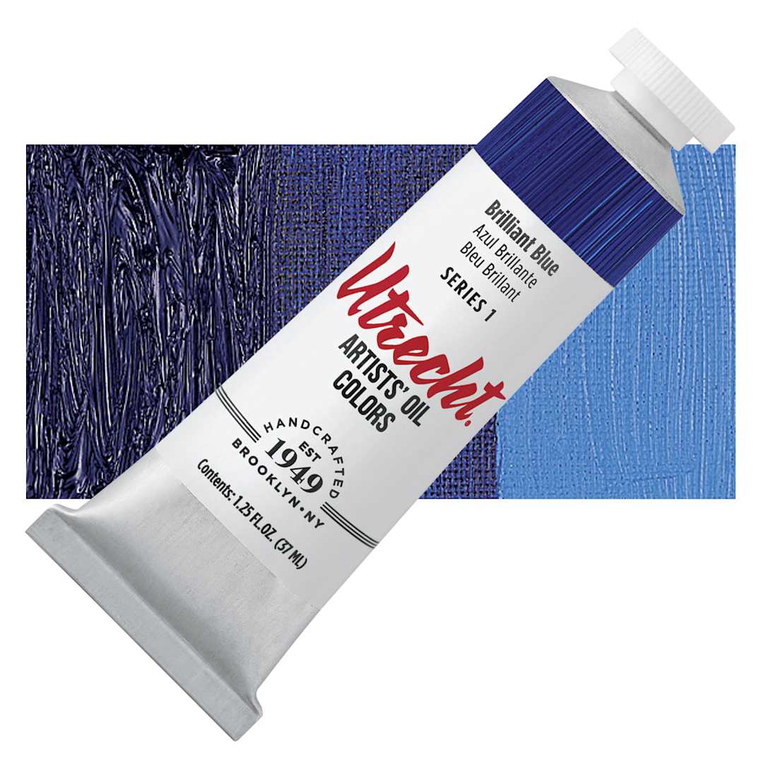 Open in modal - Utrecht Artists' Oil Paint - Brilliant Blue, 37 ml tube and swatch