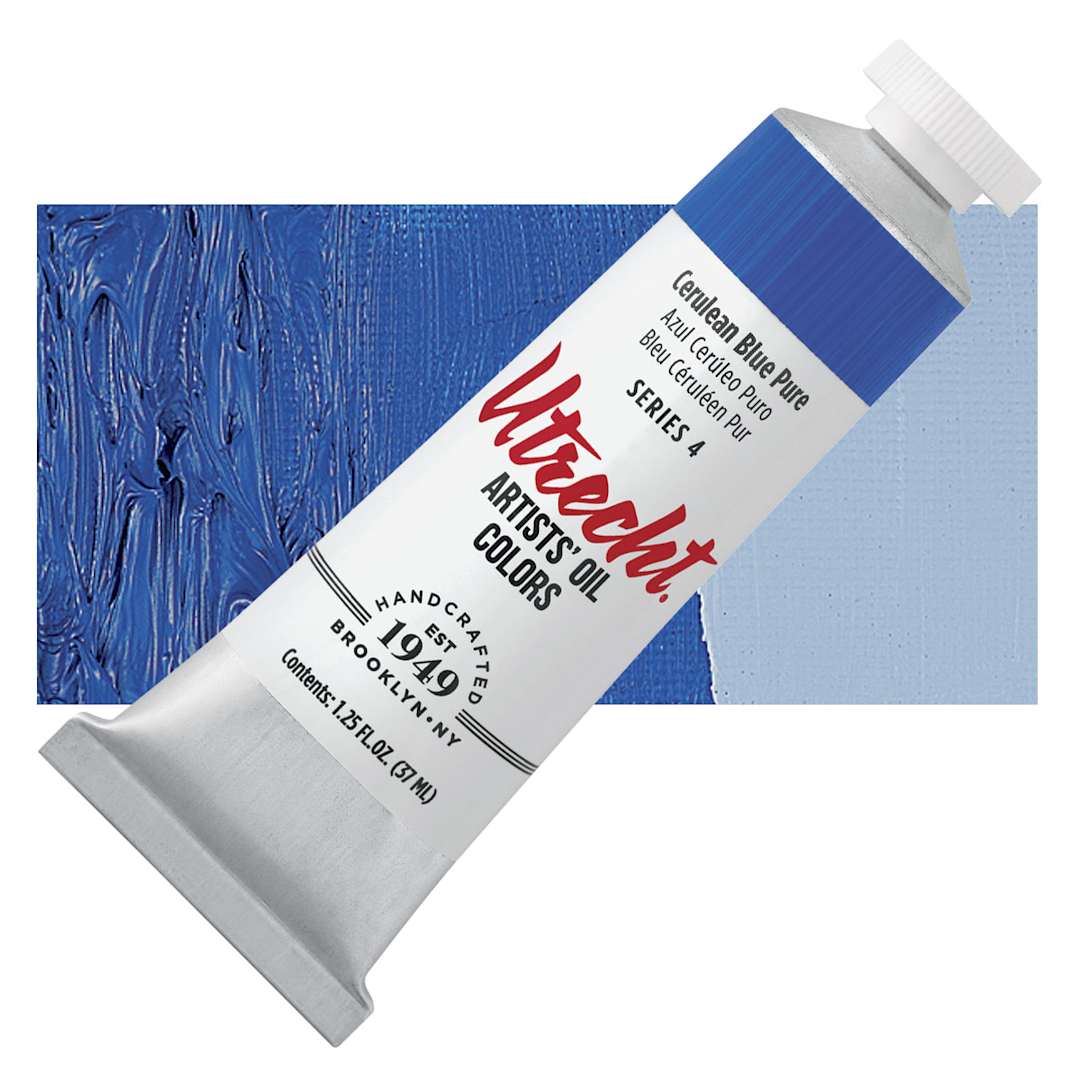 Open in modal - Utrecht Artists' Oil Paint - Cerulean Blue Pure, 37 ml tube and swatch