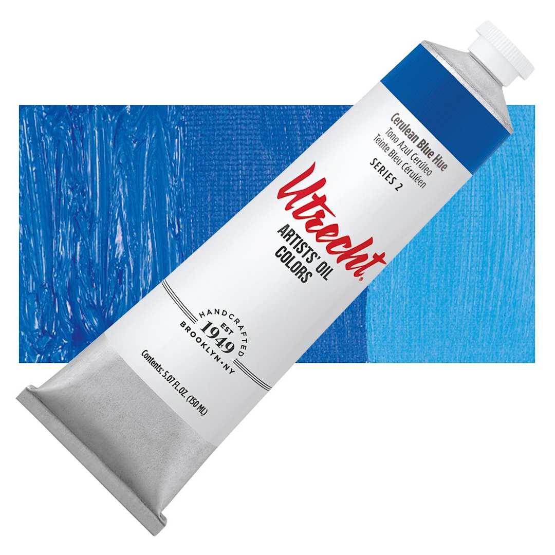 Open in modal - Utrecht Artists' Oil Paint - Cerulean Blue Hue, 150 ml tube and swatch