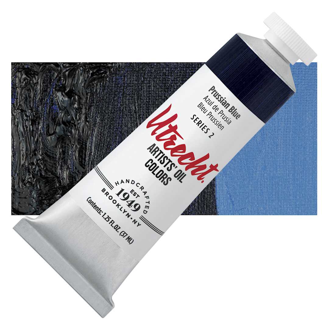 Open in modal - Utrecht Artists' Oil Paint - Prussian Blue, 37 ml tube and swatch