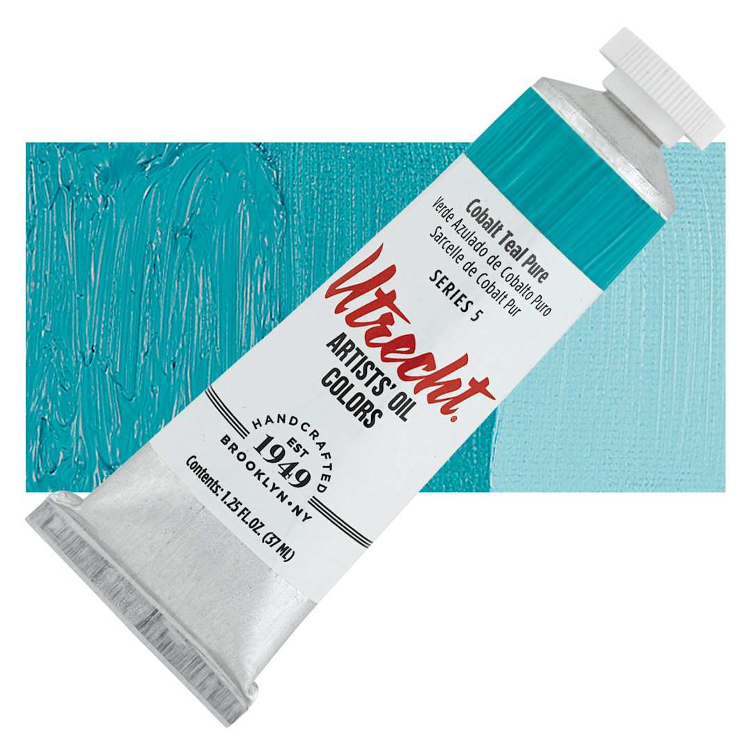 Open in modal - Utrecht Artists' Oil Paint - Cobalt Teal Pure, 37 ml, Tube and swatch