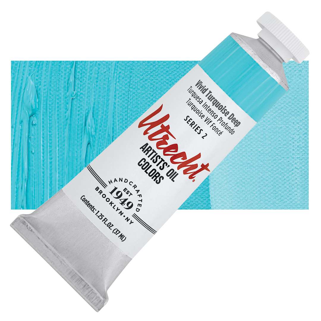 Open in modal - Utrecht Artists' Oil Paint - Vivid Turquoise Deep, 37 ml, Tube and swatch