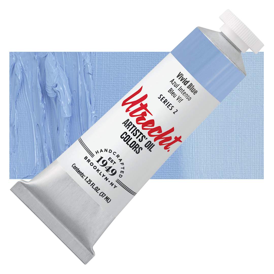 Open in modal - Utrecht Artists' Oil Paint - Vivid Blue, 37 ml tube and swatch
