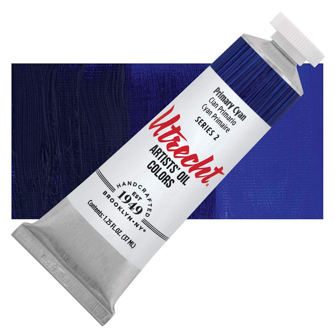 Open in modal - Utrecht Artists' Oil Paint - Primary Cyan, 37 ml tube with swatch