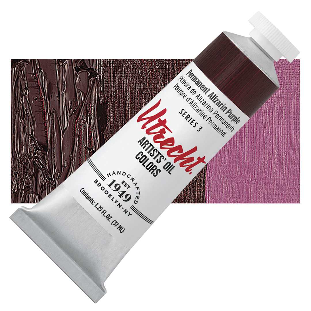 Open in modal - Utrecht Artists' Oil Paint - Permanent Alizarin Purple, 37 ml tube and swatch
