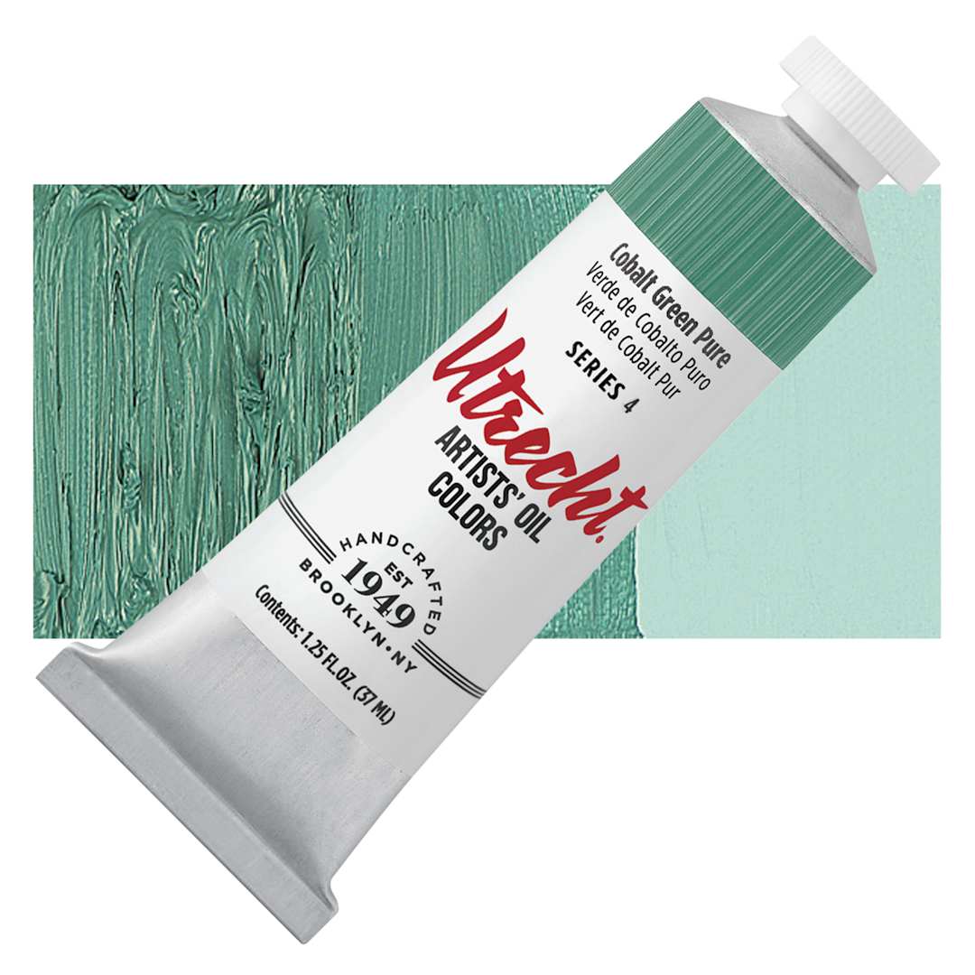 Open in modal - Utrecht Artists' Oil Paint - Cobalt Green, 37 ml tube and swatch