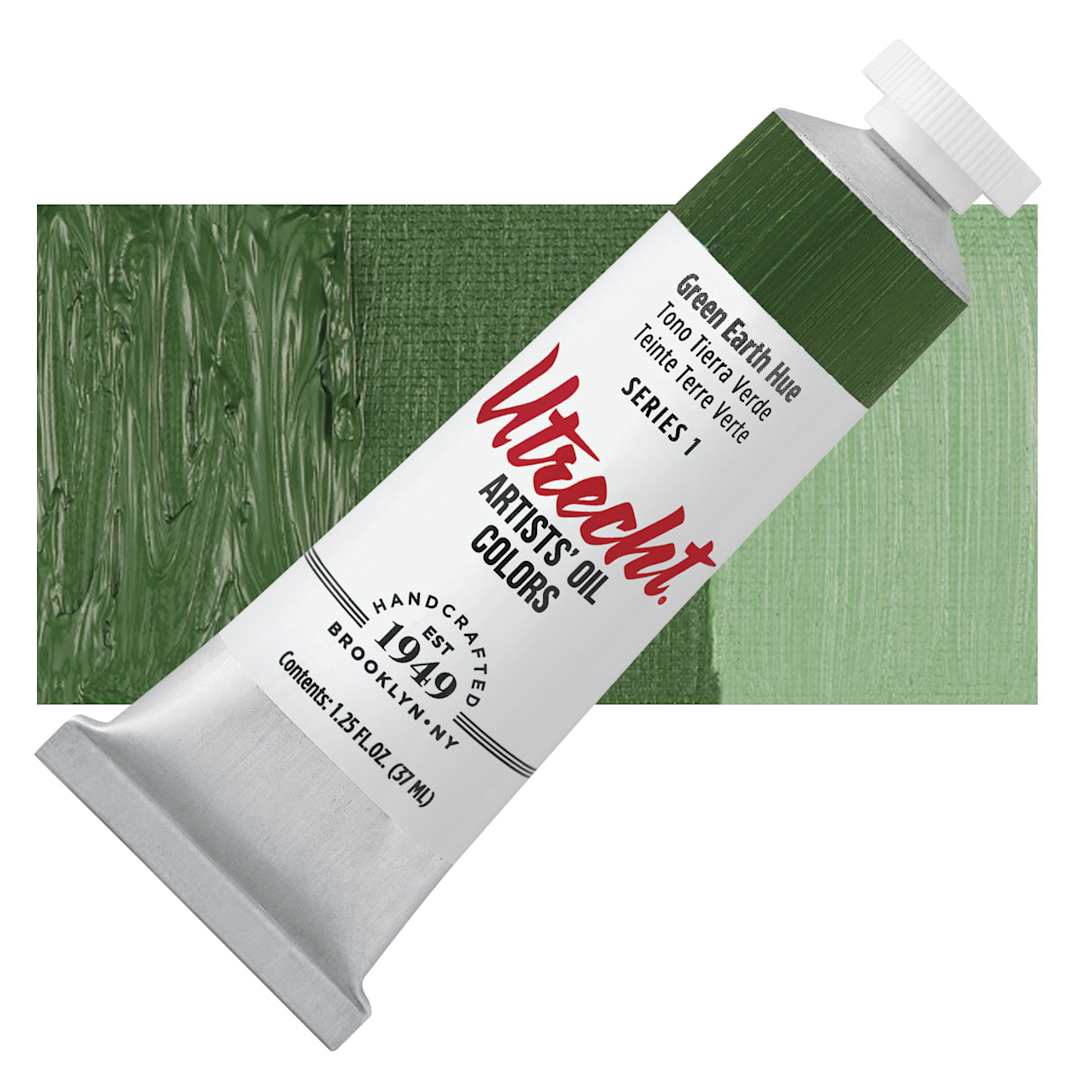 Open in modal - Utrecht Artists' Oil Paint - Green Earth Hue, 37 ml tube and swatch