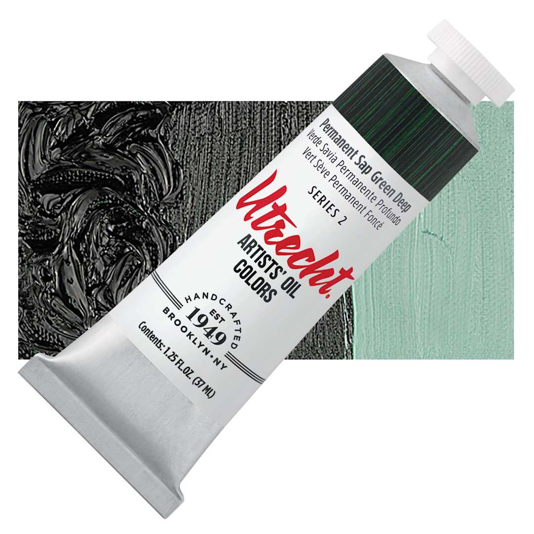 Open in modal - Utrecht Artists' Oil Paint - Permanent Sap Green Deep, 37 ml tube and swatch