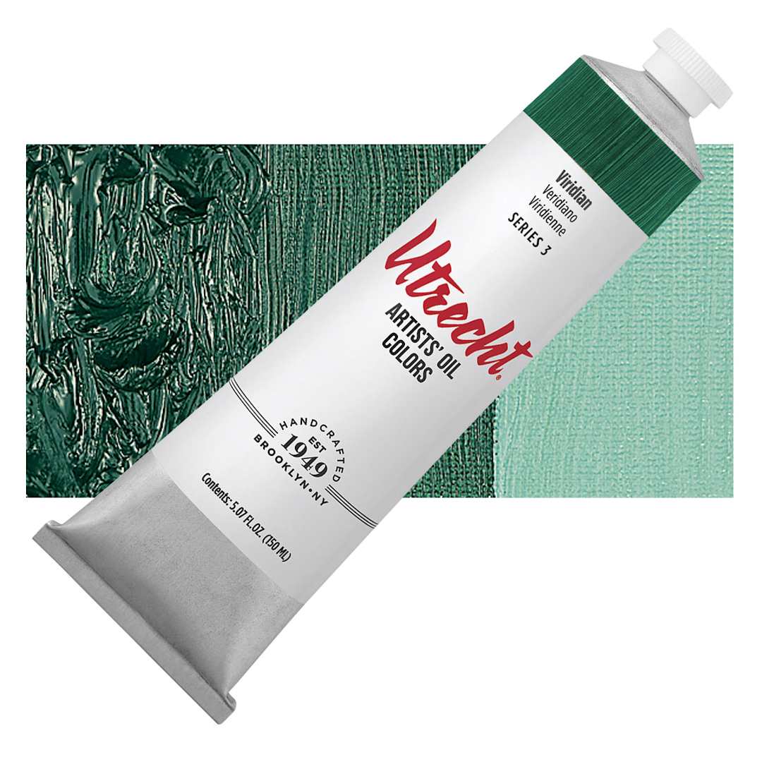 Open in modal - Utrecht Artists' Oil Paint - Viridian, 150 ml tube and swatch
