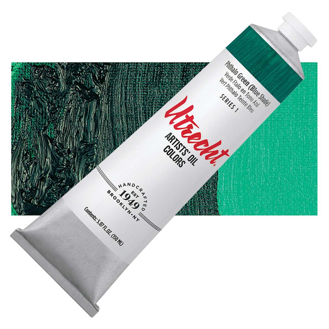 Open in modal - Utrecht Artists' Oil Paint - Phthalo Green Blue shade, 150 ml tube and swatch