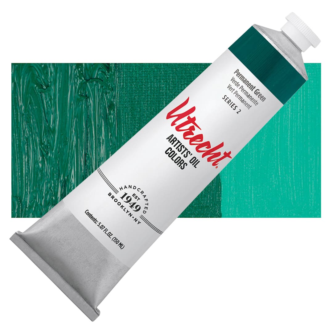 Open in modal - Utrecht Artists' Oil Paint - Permanent Green, 150 ml tube and swatch