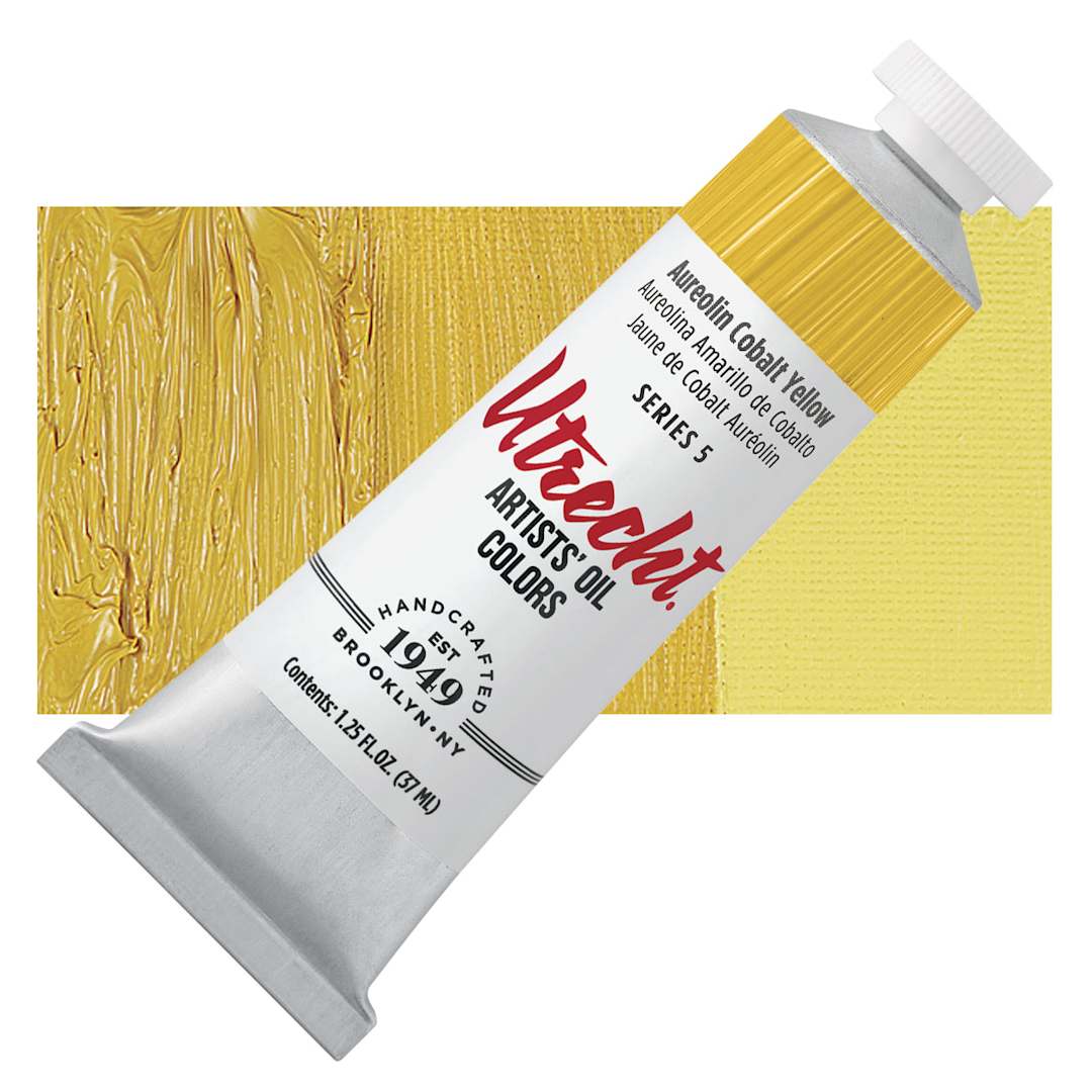 Open in modal - Utrecht Artists' Oil Paint - Aureolin Cobalt Yellow, 37 ml tube and swatch