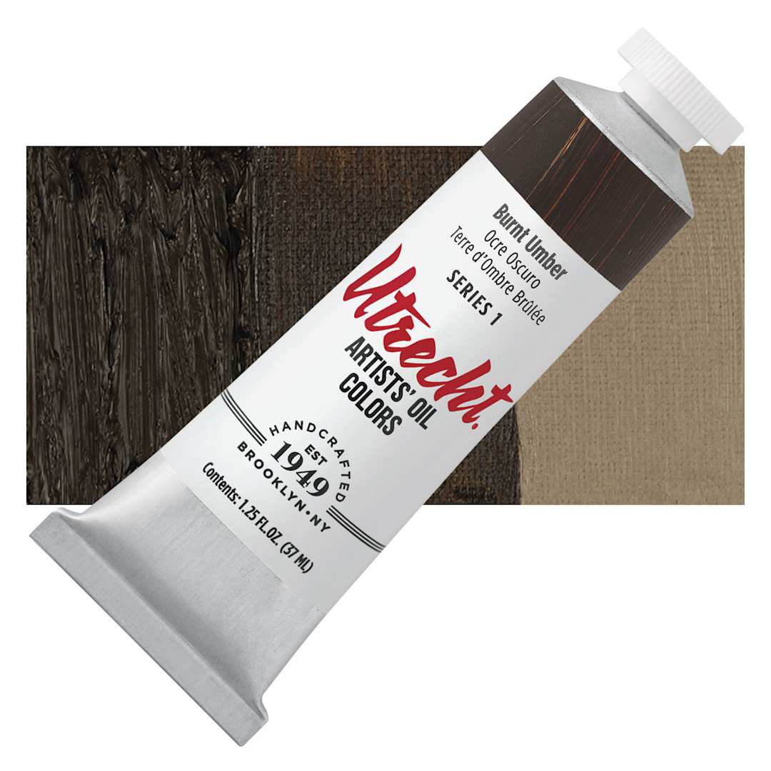 Open in modal - Utrecht Artists' Oil Paint - Burnt Umber, 37 ml tube and swatch