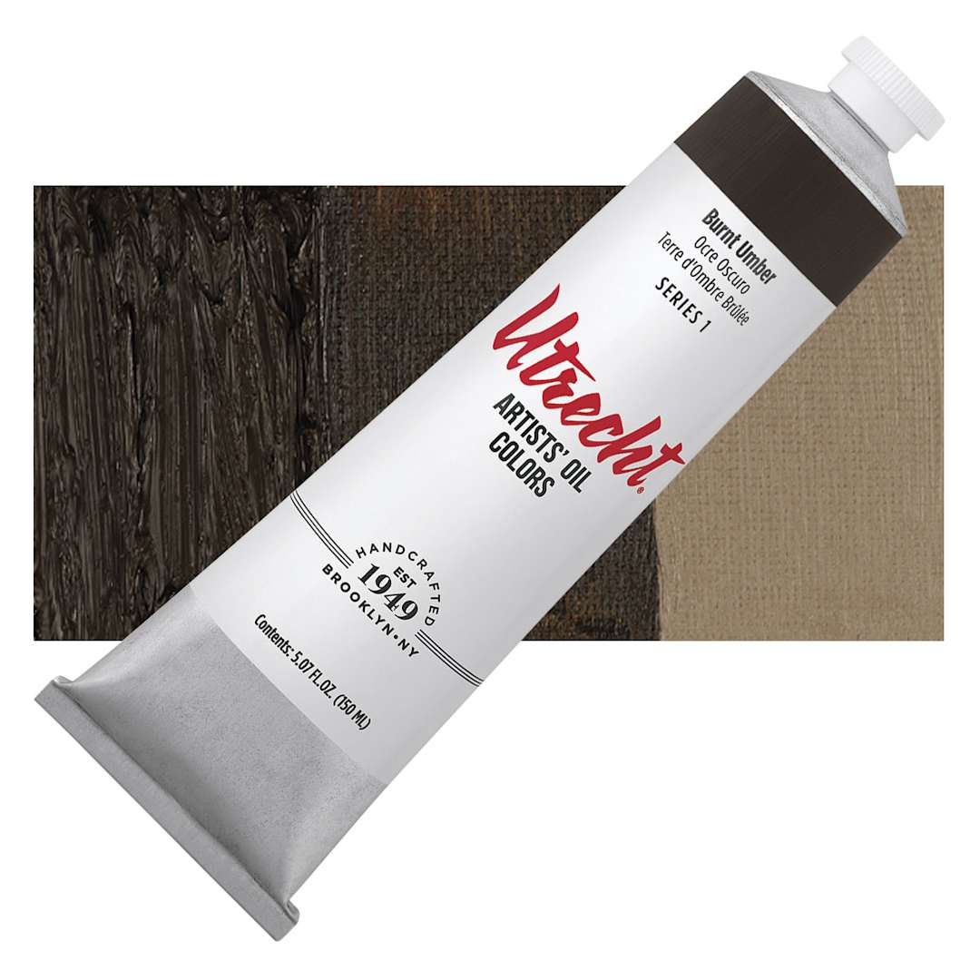 Open in modal - Utrecht Artists' Oil Paint - Burnt Umber, 150 ml tube and swatch