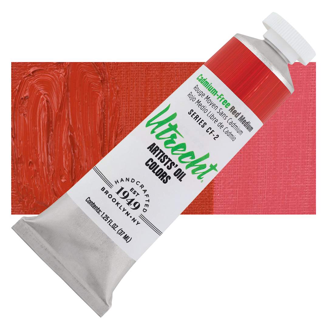 Open in modal - Utrecht Artists' Oil Paint - Cadmium-Free Red Medium, 37 ml tube and swatch