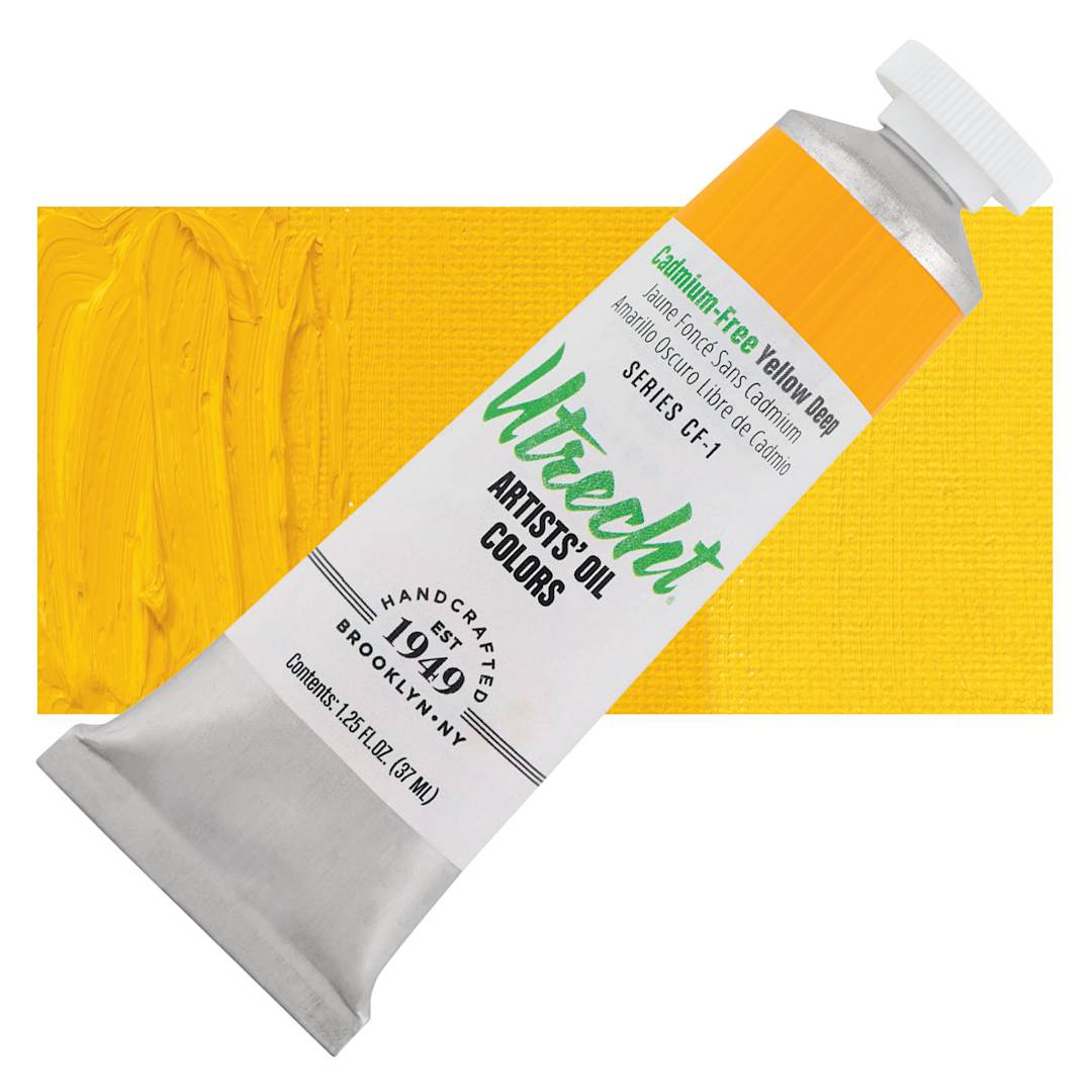 Open in modal - Utrecht Artists' Oil Paint - Cadmium-Free Yellow Deep, 37 ml tube and swatch