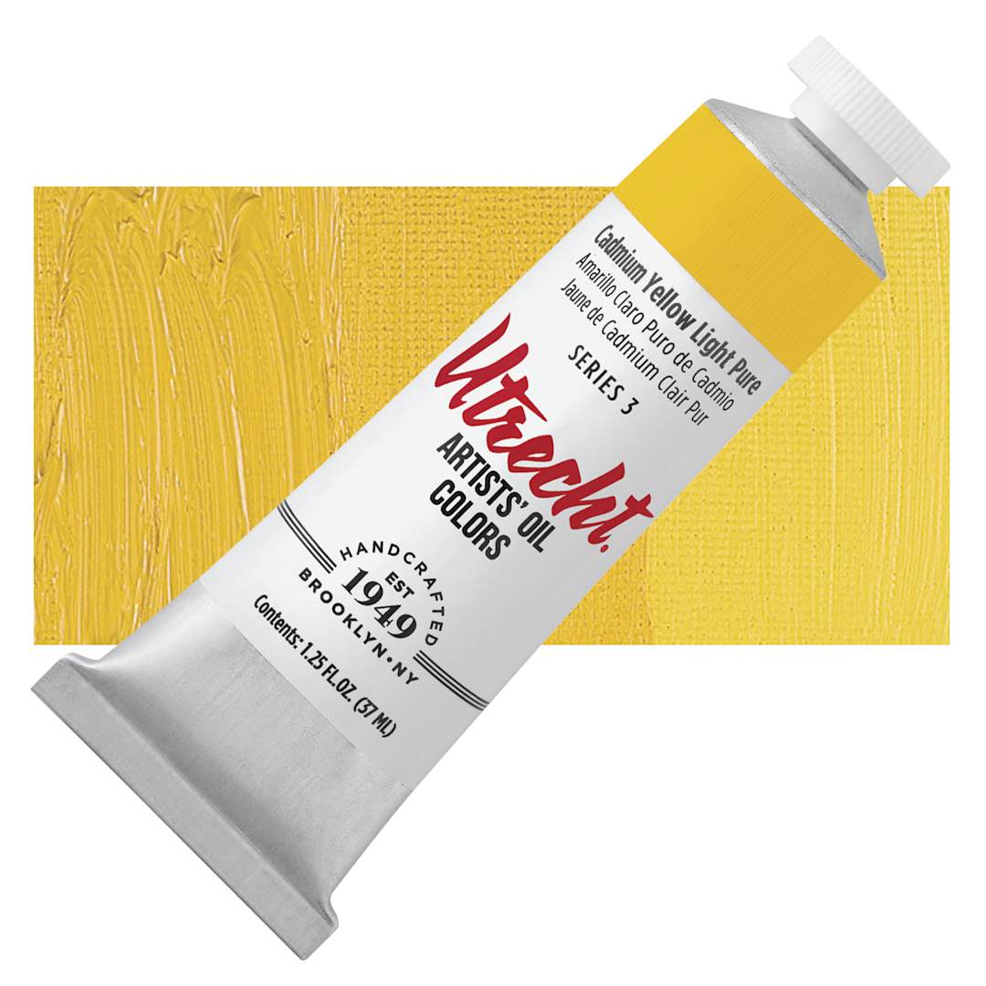 Open in modal - Utrecht Artists' Oil Paint - Cadmium Yellow Light, 37 ml, Tube and swatch