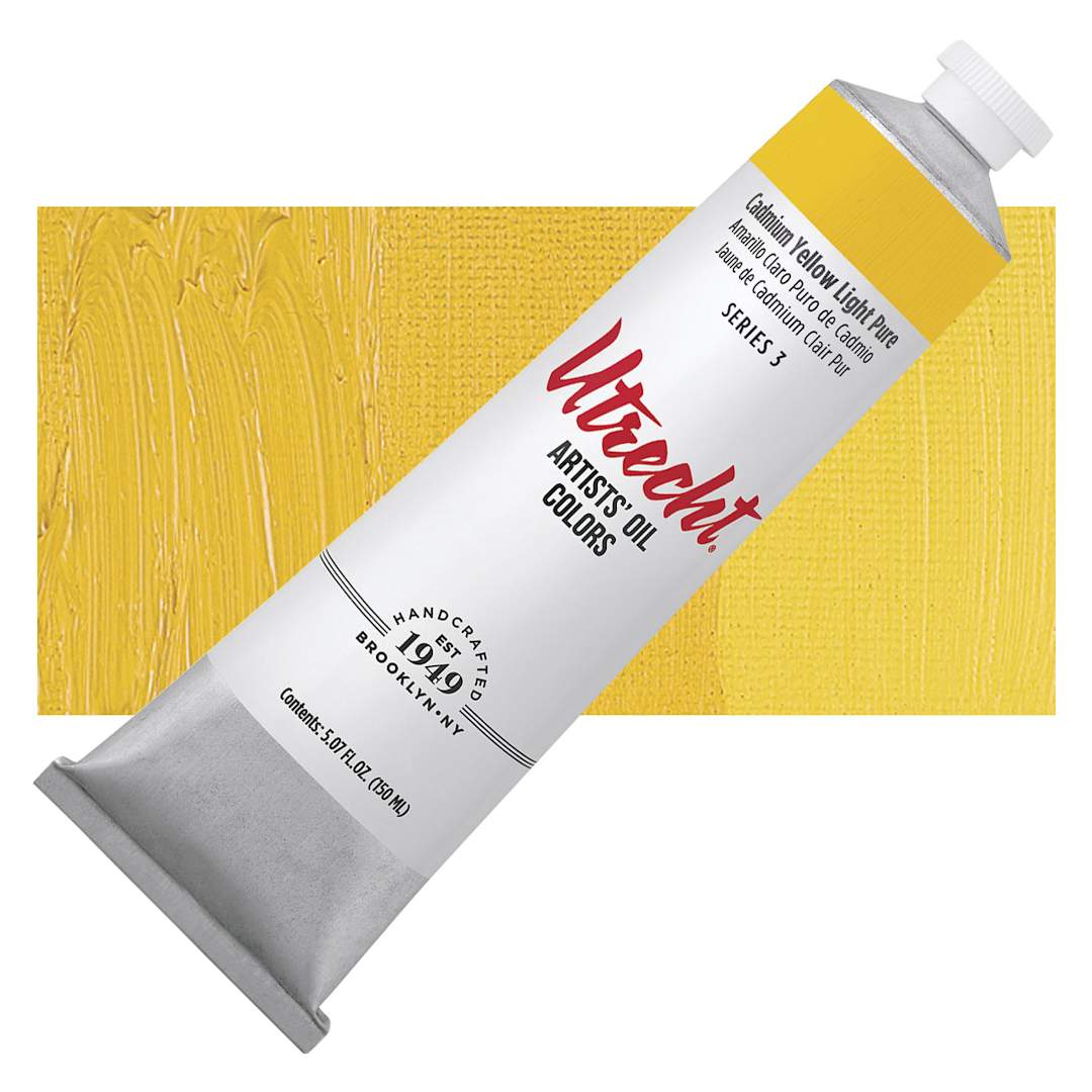 Open in modal - Utrecht Artists' Oil Paint - Cadmium Yellow Light, 150 ml, Tube and swatch