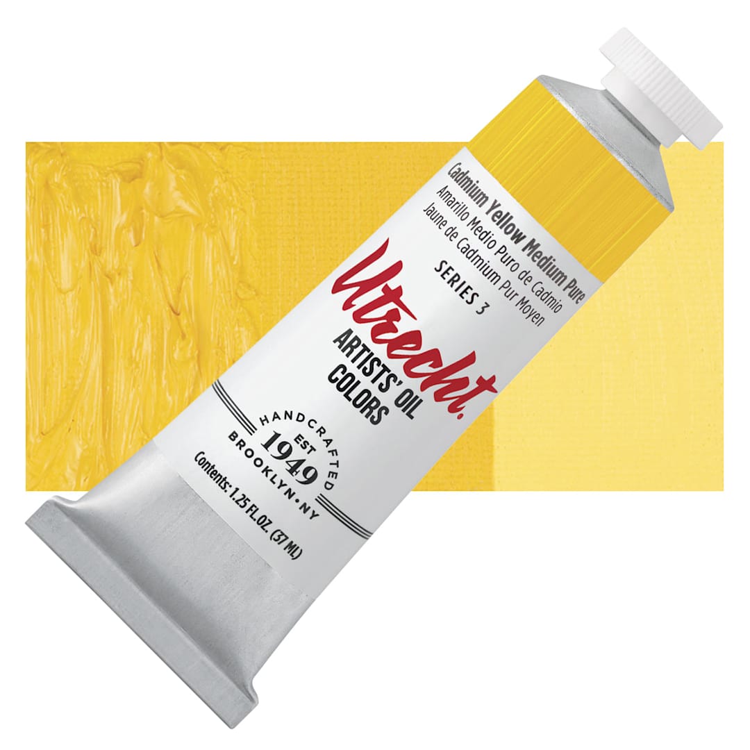 Open in modal - Utrecht Artists' Oil Paint - Cadmium Yellow Medium, 37 ml, Tube and swatch