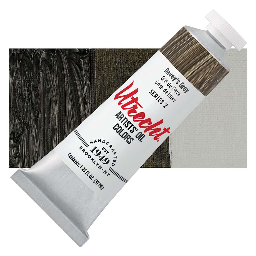 Open in modal - Utrecht Artists' Oil Paint - Davey's Grey, 37 ml, Tube and swatch