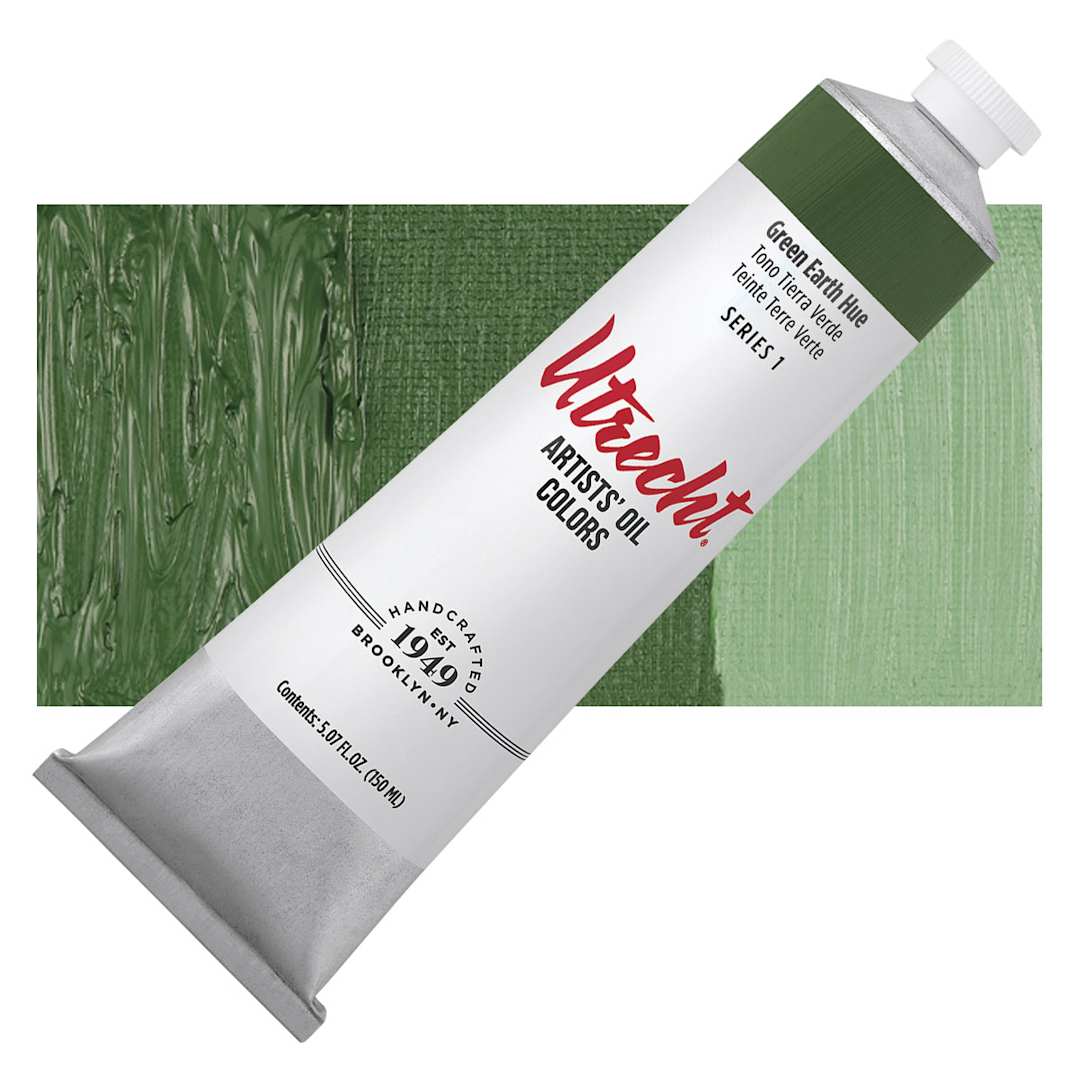 Open in modal - Utrecht Artists' Oil Paint - Green Earth Hue, 150 ml tube and swatch