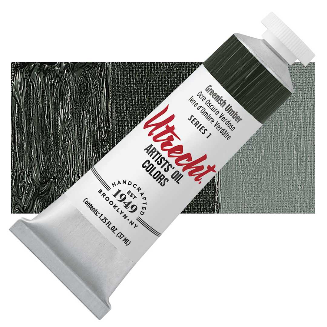 Open in modal - Utrecht Artists' Oil Paint - Greenish Umber, 37 ml tube and swatch