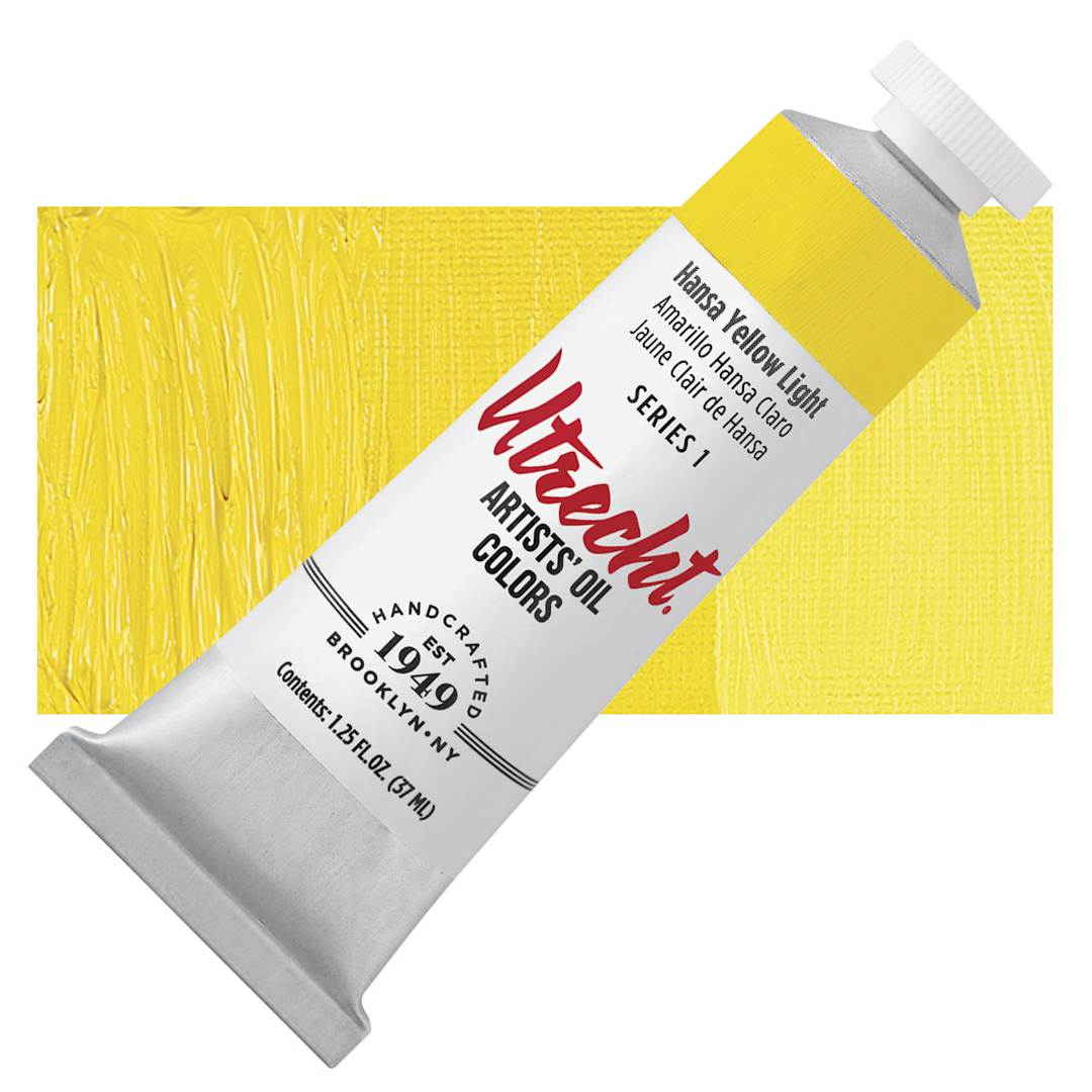 Open in modal - Utrecht Artists' Oil Paint - Hansa Yellow Light, 37 ml tube and swatch