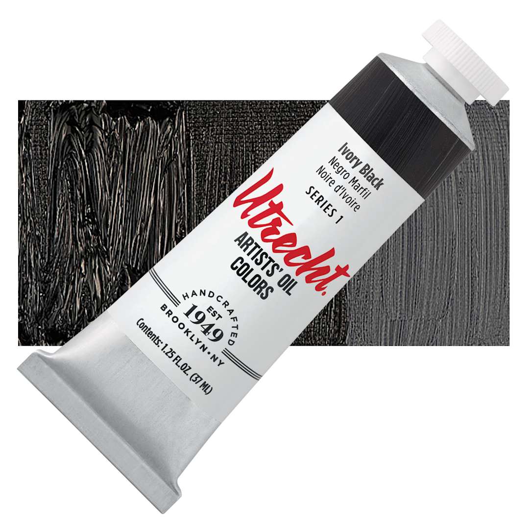Open in modal - Utrecht Artists' Oil Paint - Ivory Black, 37 ml tube and swatch