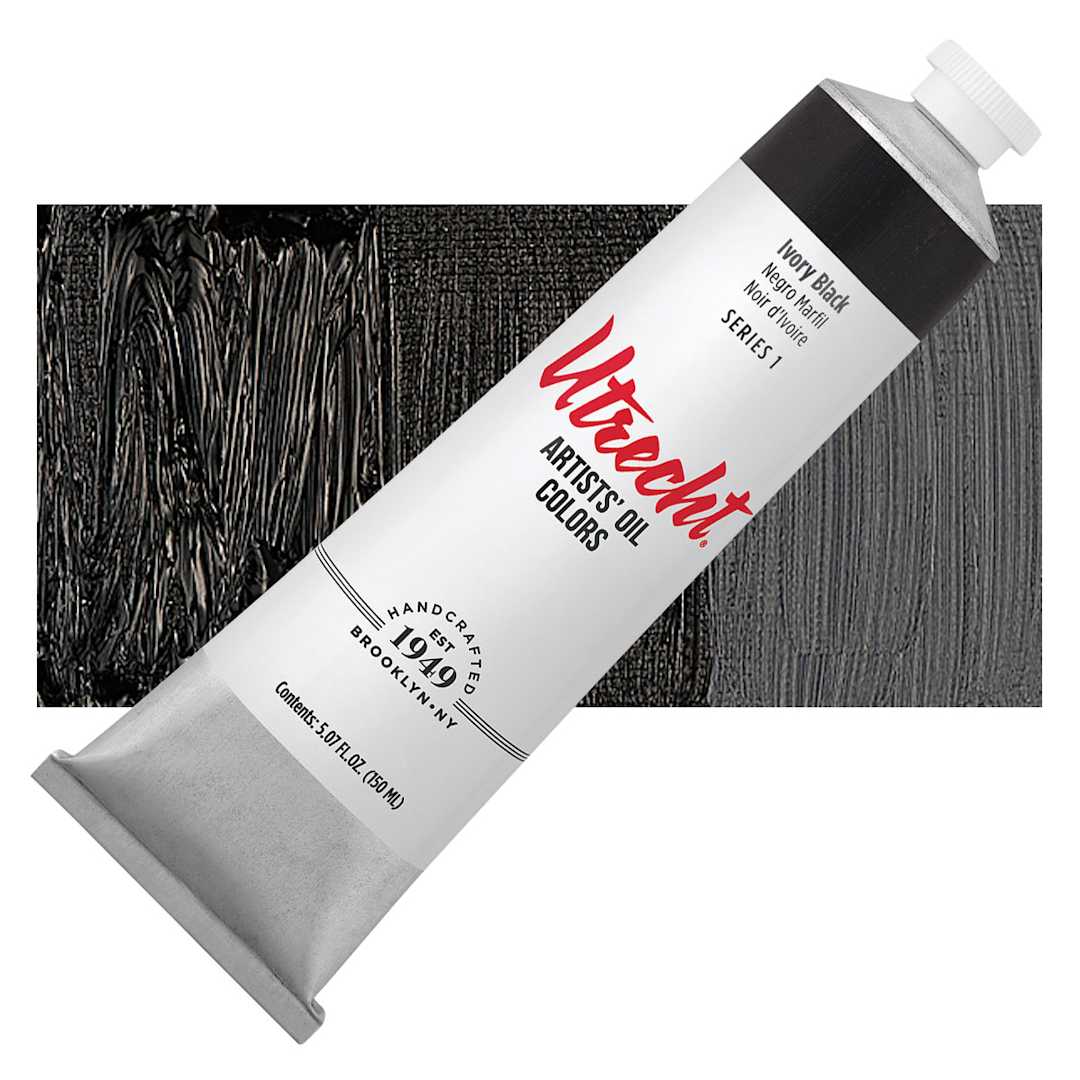 Open in modal - Utrecht Artists' Oil Paint - Ivory Black, 150 ml tube and swatch