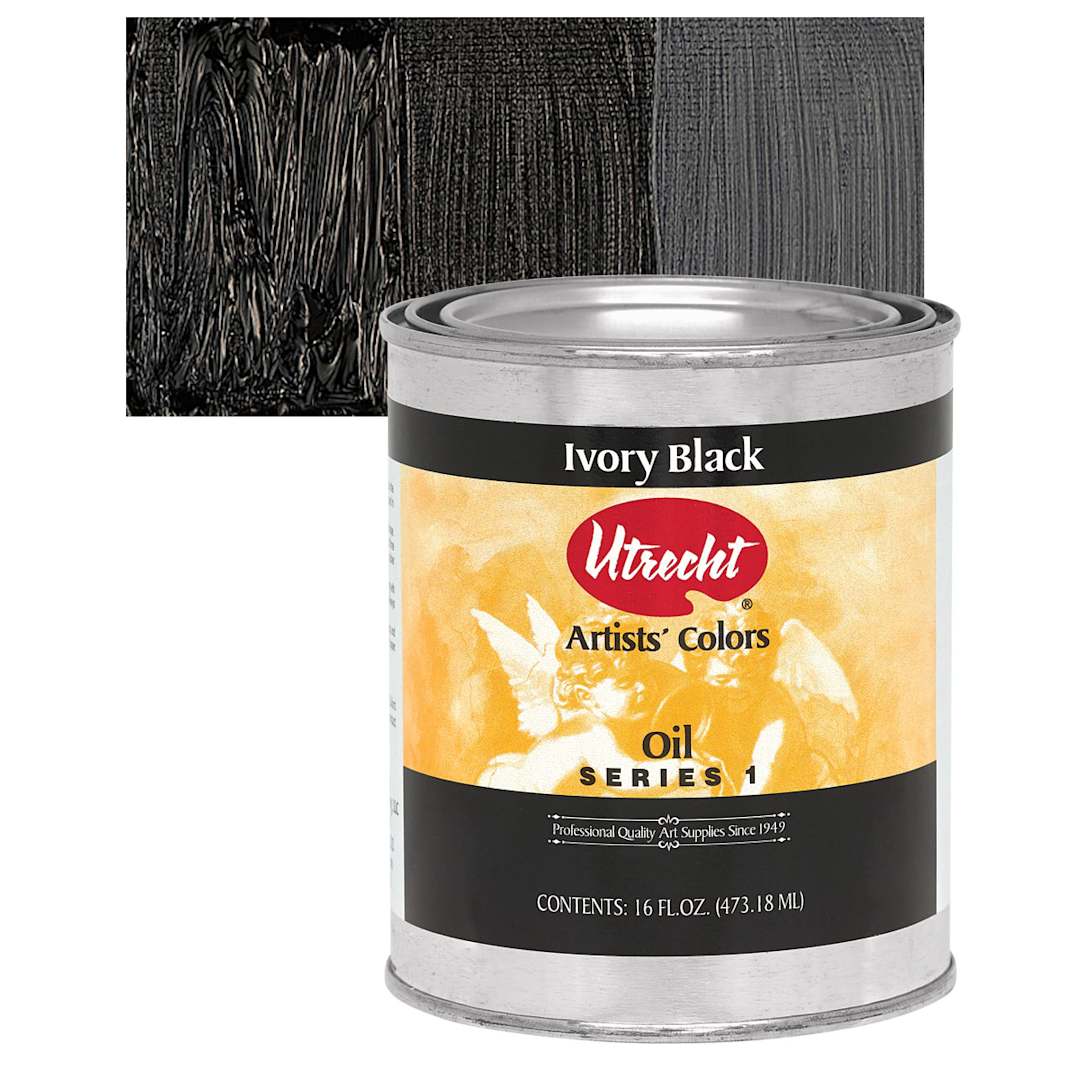 Open in modal - Utrecht Artists' Oil Paint - Ivory Black, 16 oz Can and swatch