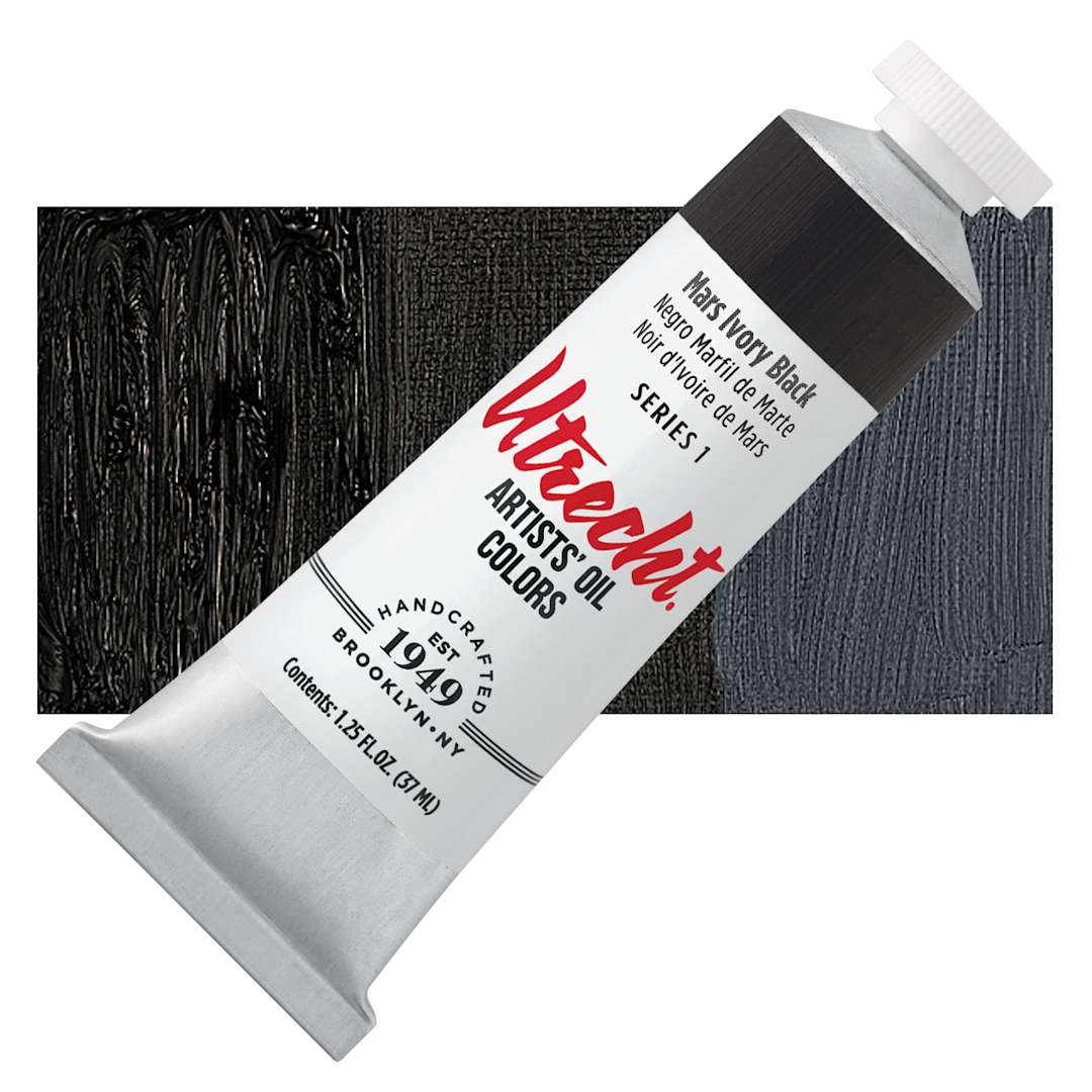 Open in modal - Utrecht Artists' Oil Paint - Mars Ivory Black, 37 ml tube and swatch