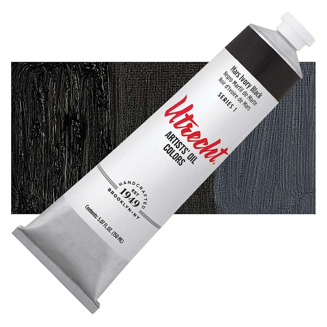 Open in modal - Utrecht Artists' Oil Paint - Mars Ivory Black, 150 ml tube and swatch