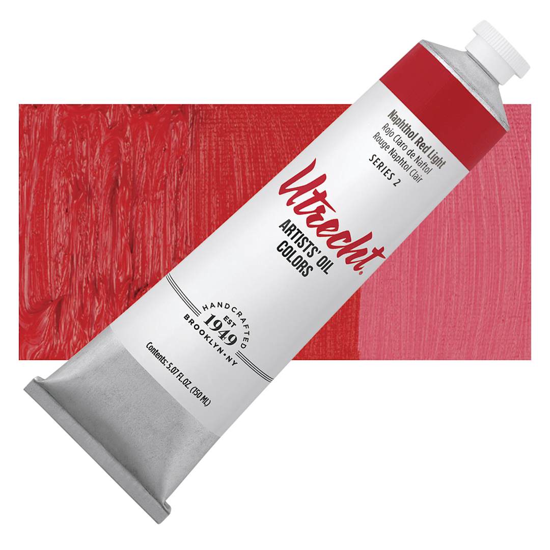 Open in modal - Utrecht Artists' Oil Paint - Naphthol Red Light, 150 ml tube and swatch