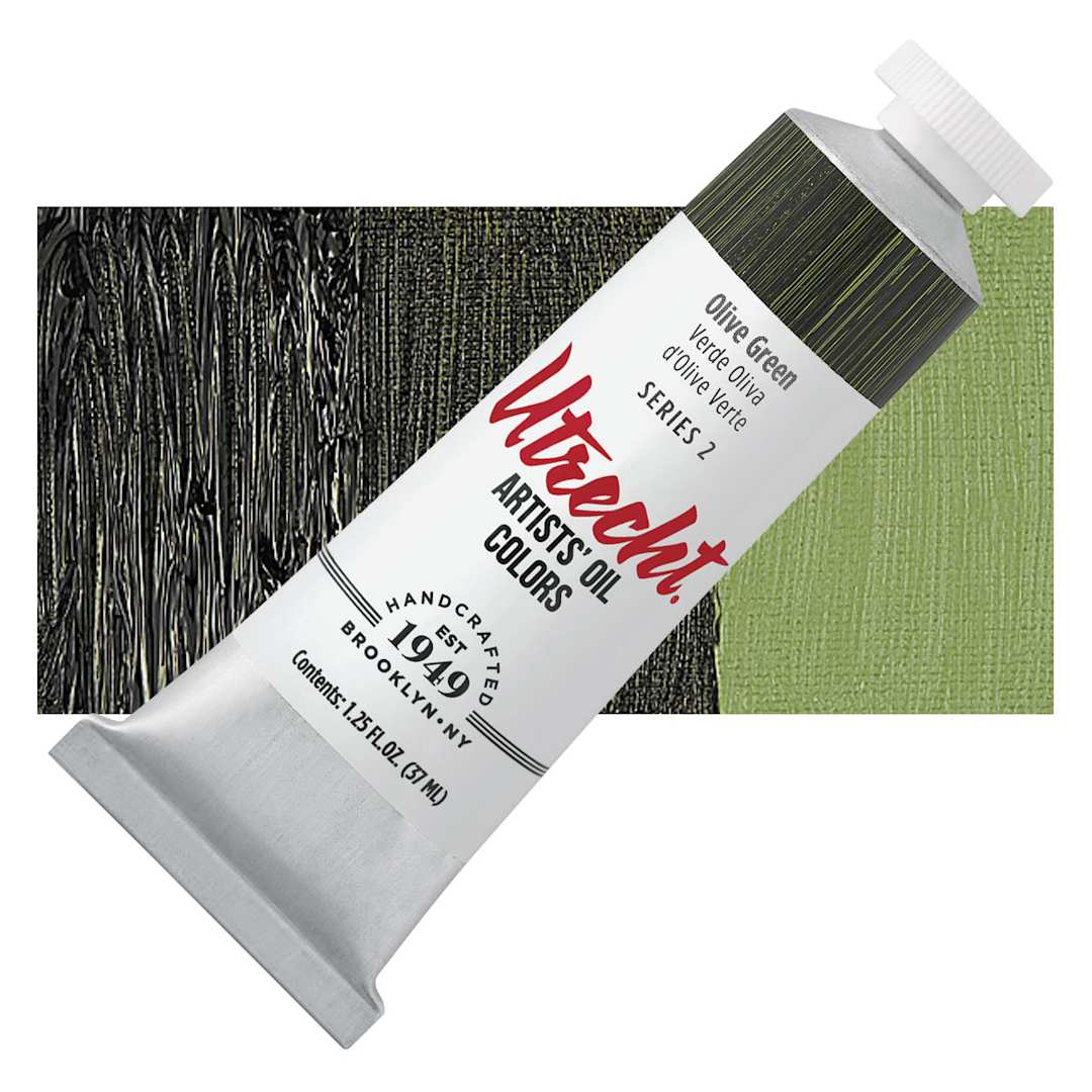 Open in modal - Utrecht Artists' Oil Paint - Olive Green, 37 ml tube and swatch