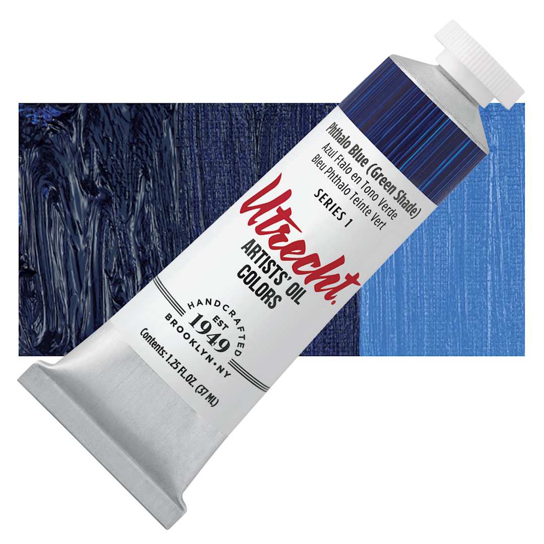 Open in modal - Utrecht Artists' Oil Paint - Phthalo Blue Green shade, 37 ml tube and swatch