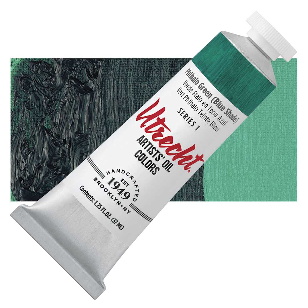 Open in modal - Utrecht Artists' Oil Paint - Phthalo Green Blue Shade, 37 ml tube and swatch