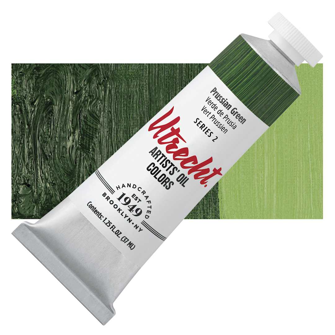Open in modal - Utrecht Artists' Oil Paint - Prussian Green, 37 ml tube and swatch