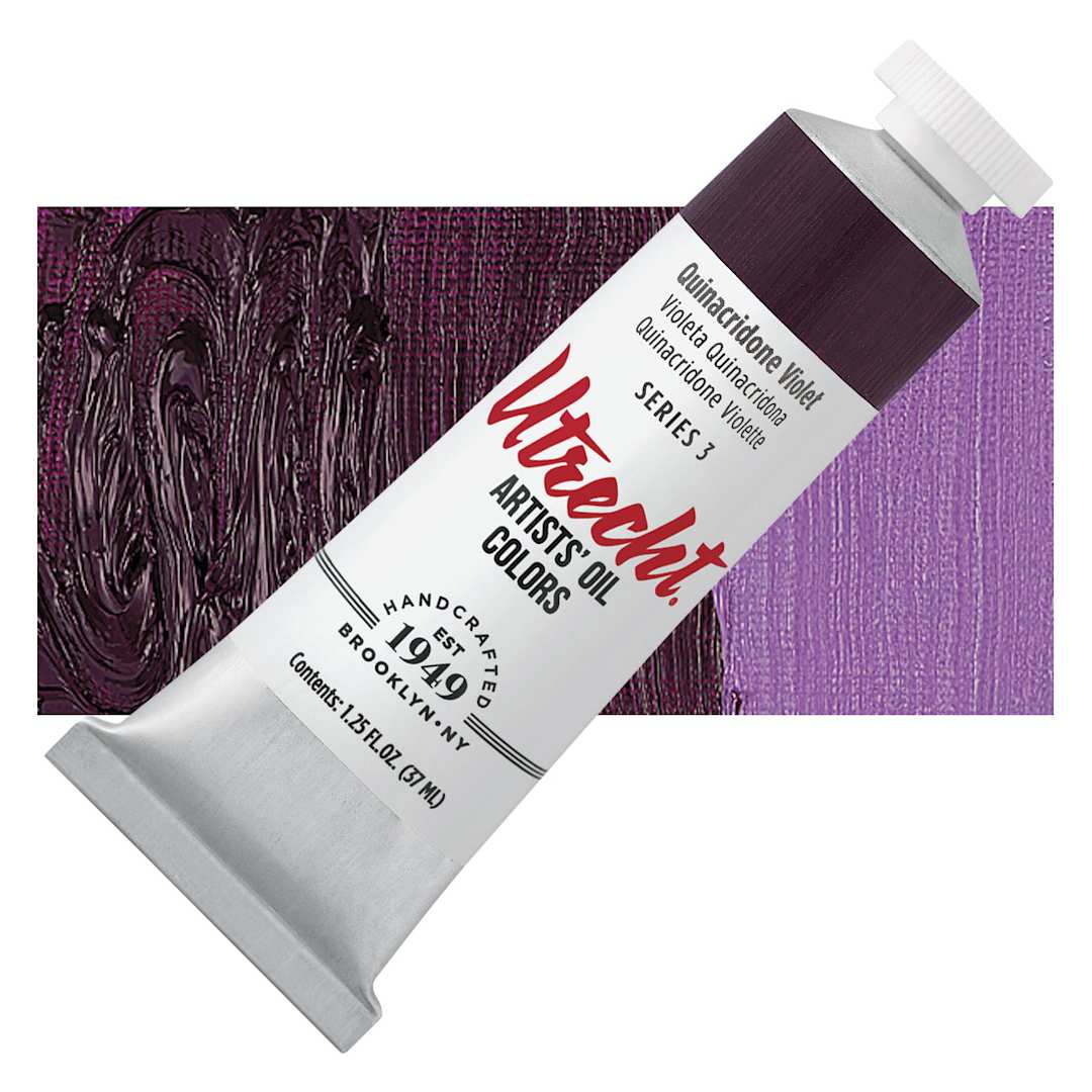 Open in modal - Utrecht Artists' Oil Paint - Quinacridone Violet, 37 ml tube and swatch