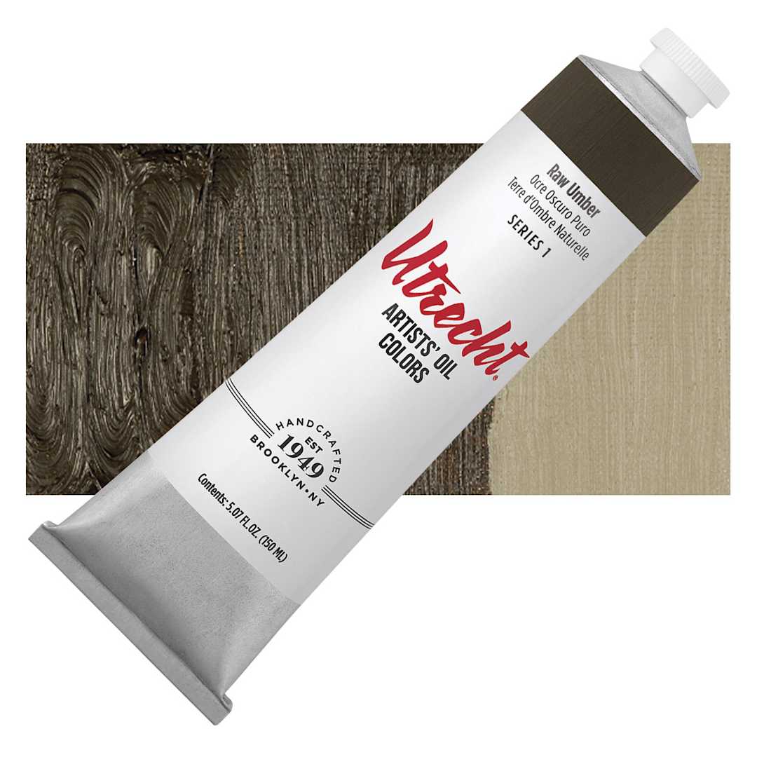 Open in modal - Utrecht Artists' Oil Paint - Raw Umber, 150 ml tube and swatch