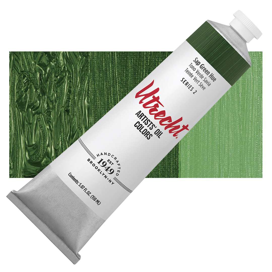 Open in modal - Utrecht Artists' Oil Paint - Sap Green Hue, 150 ml tube and swatch