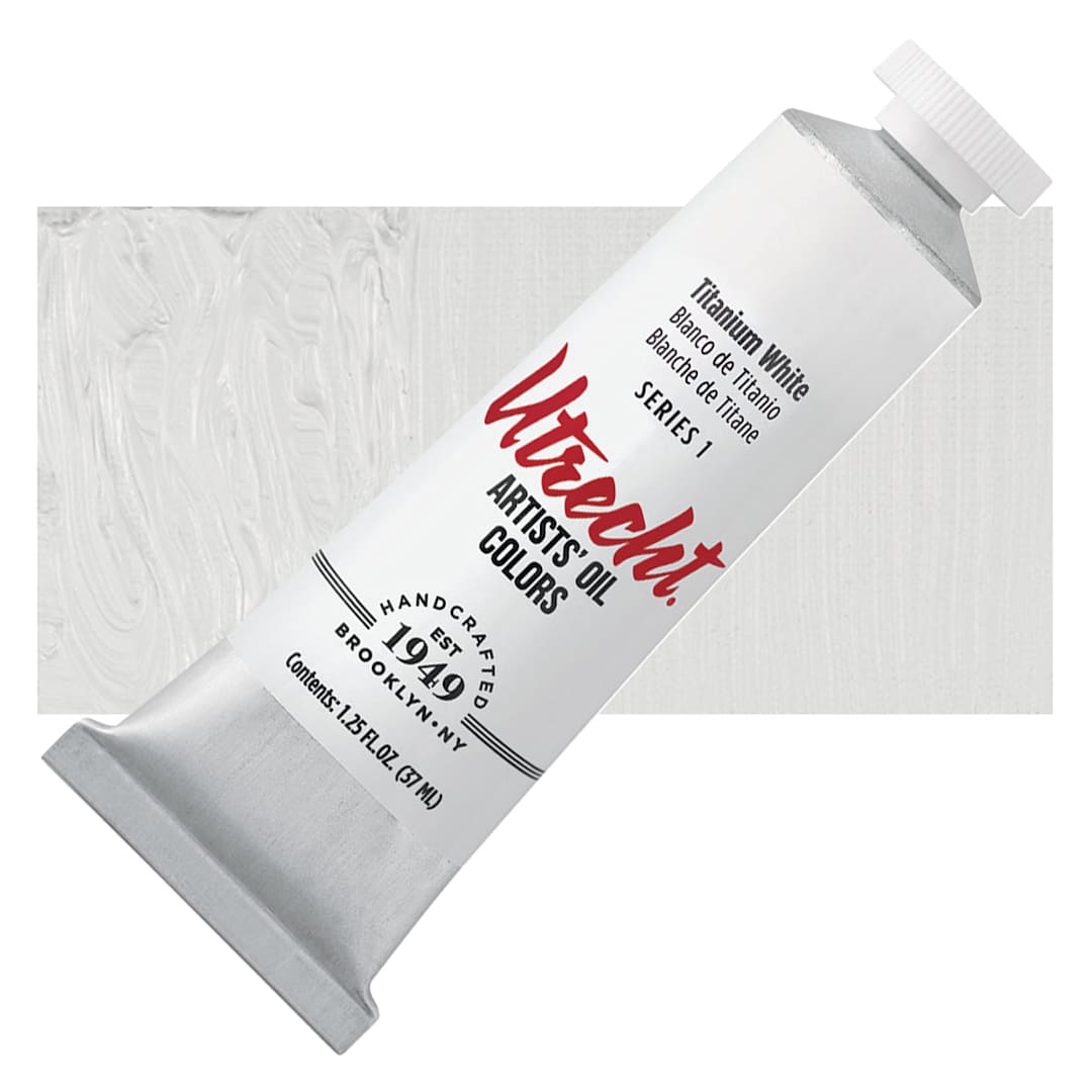 Open in modal - Utrecht Artists' Oil Paint - Titanium White, 37 ml tube and swatch