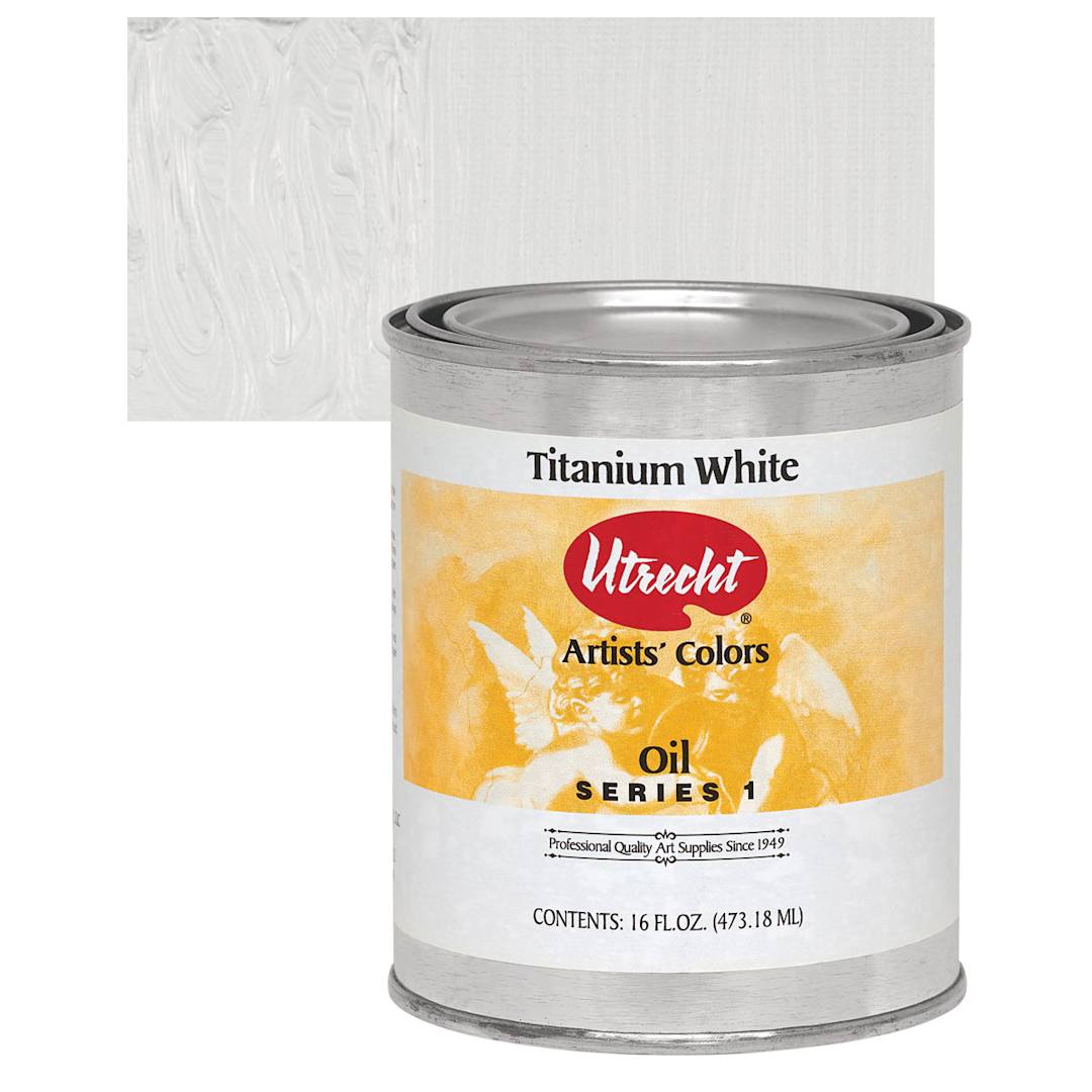 Open in modal - Utrecht Artists' Oil Paint - Titanium White, 16 oz  Can and swatch