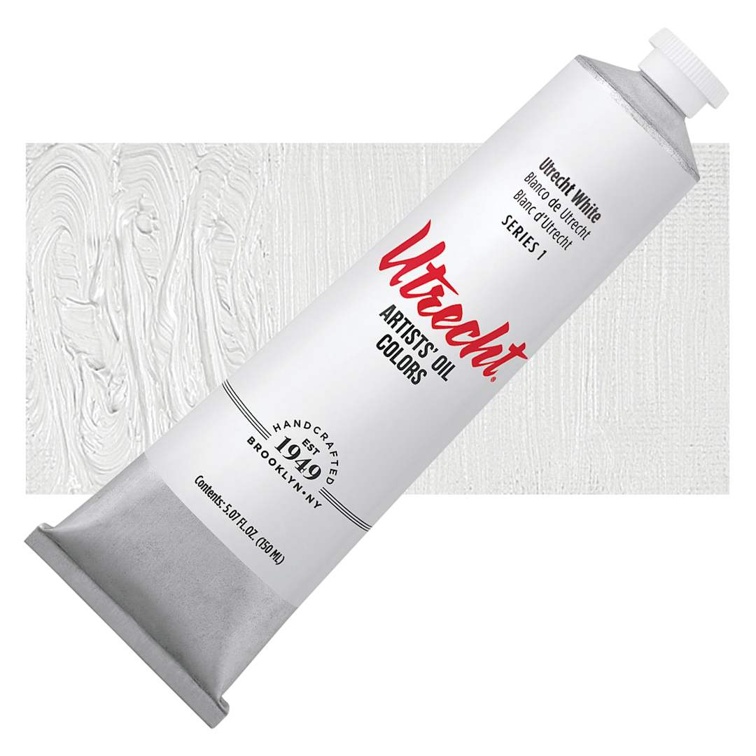 Open in modal - Utrecht Artists' Oil Paint - Utrecht White, 150 ml, Tube and swatch