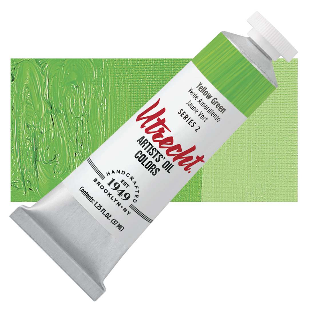 Open in modal - Utrecht Artists' Oil Paint - Yellow Green, 37 ml tube and swatch