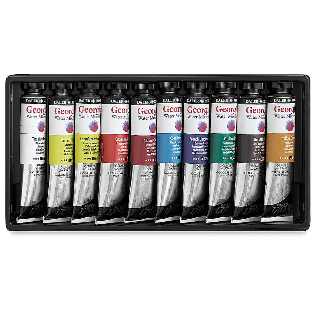 Open in modal - Water Mixable Oil Paint Sets - Introduction Set of 10 shown in tray 