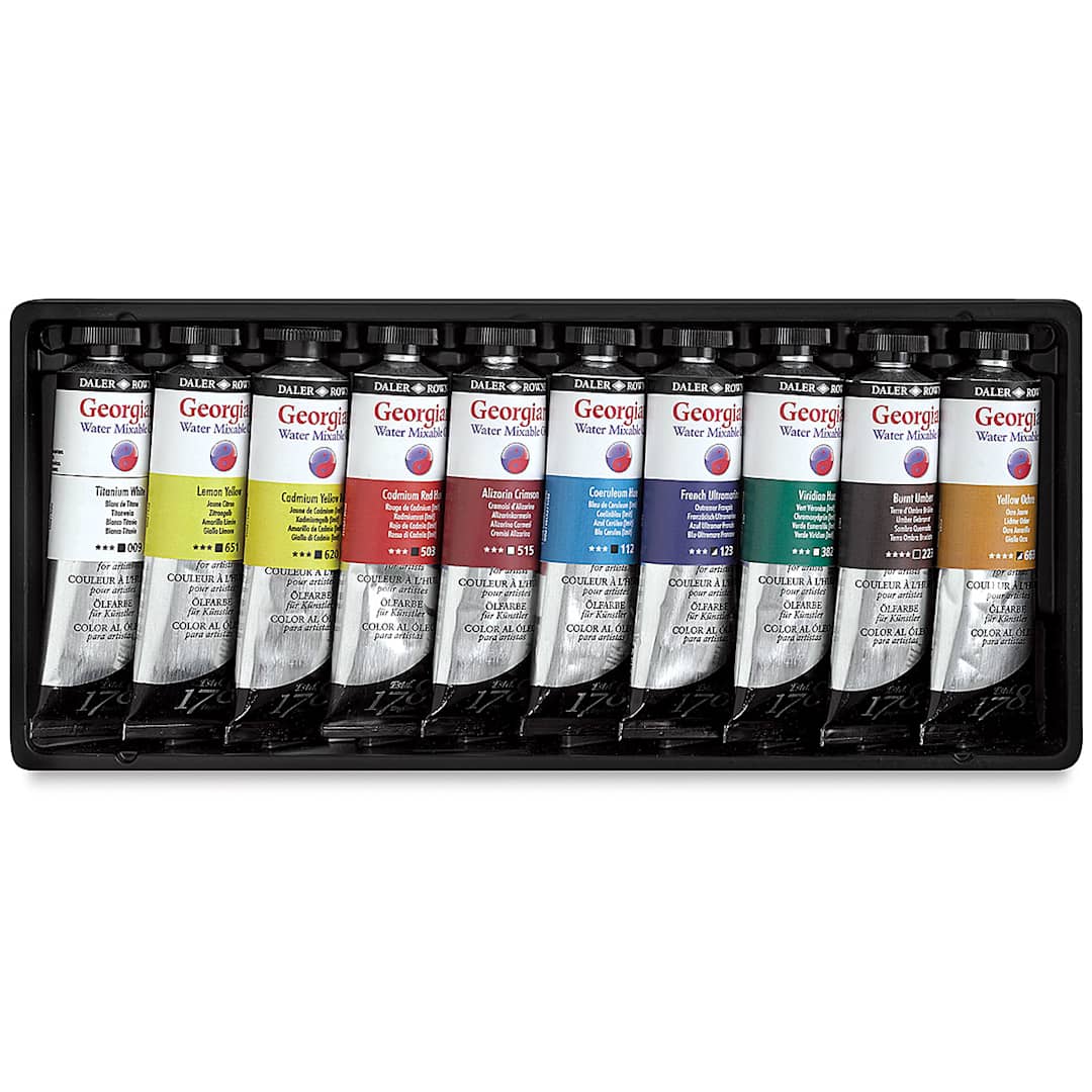 Open in modal - Water Mixable Oil Paint Sets - Selection Set of 10 shown in tray