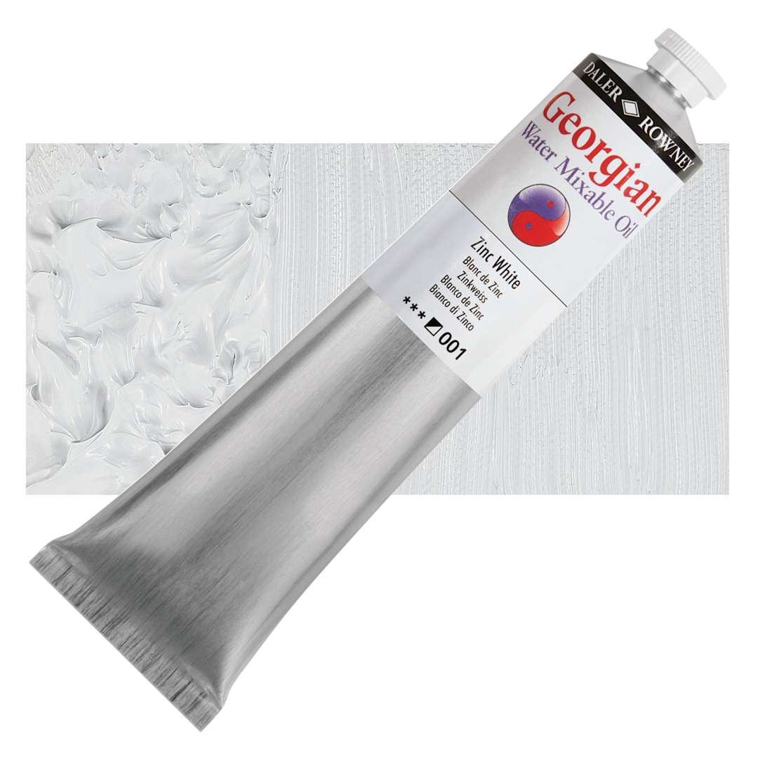 Open in modal - Georgian Water Mixable Oil - Zinc White, 200 ml tube and swatch