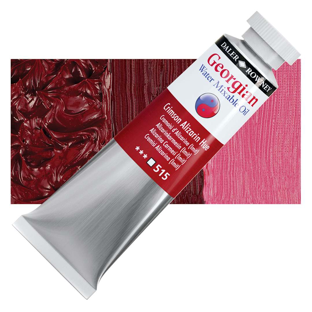 Open in modal - Georgian Water Mixable Oil - Crimson Alizarin Hue, 37 ml tube and swatch