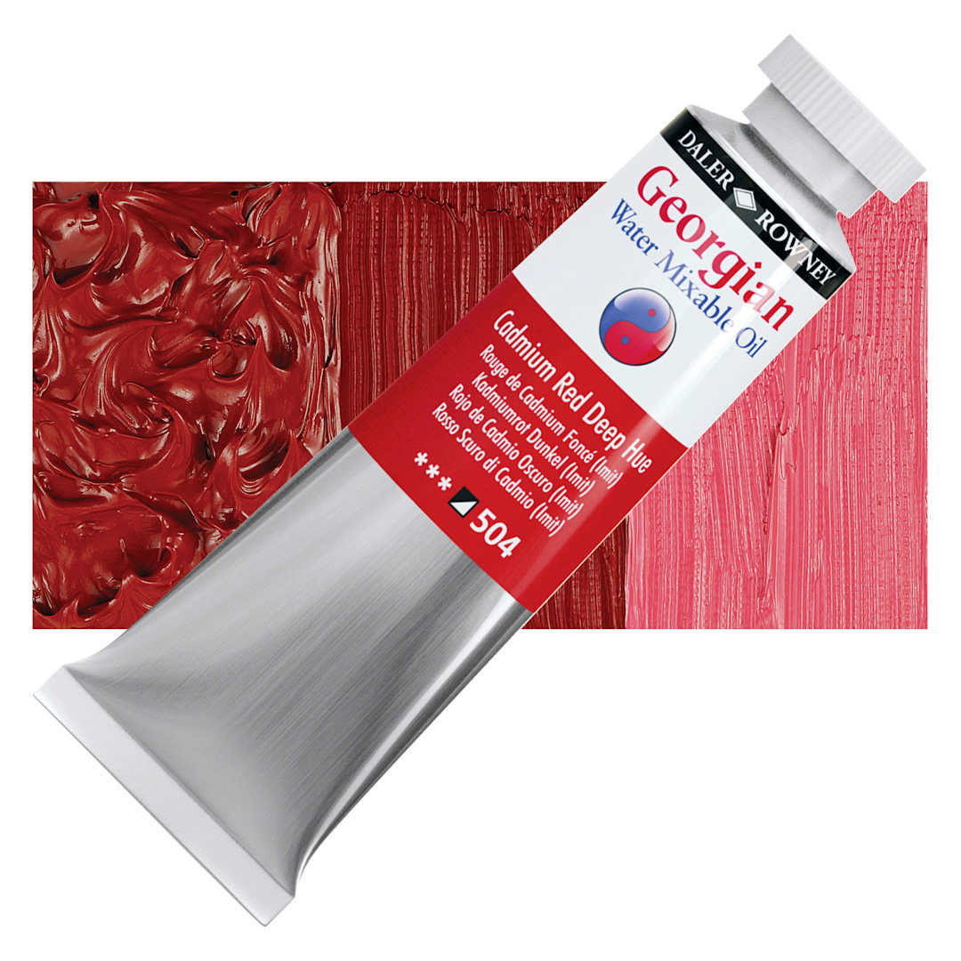Open in modal - Georgian Water Mixable Oil - Cadmium Red Deep Hue, 37 ml tube and swatch